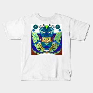 jade mask of the reina roja the red queen in mexican patterns in mayan ecopop art Kids T-Shirt